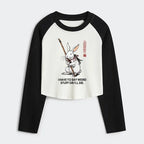 Kyoto-Lion Rabbit Gotta Say Weird Stuff Or Die Women's Crop Raglan T-Shirt