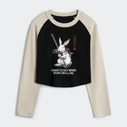 Kyoto-Lion Rabbit Gotta Say Weird Stuff Or Die Women's Crop Raglan T-Shirt