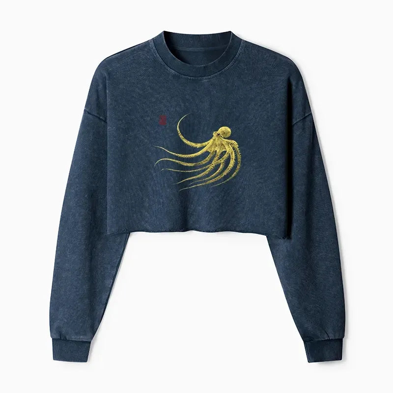 Japanese Octopus Crop Sweatshirt for Women