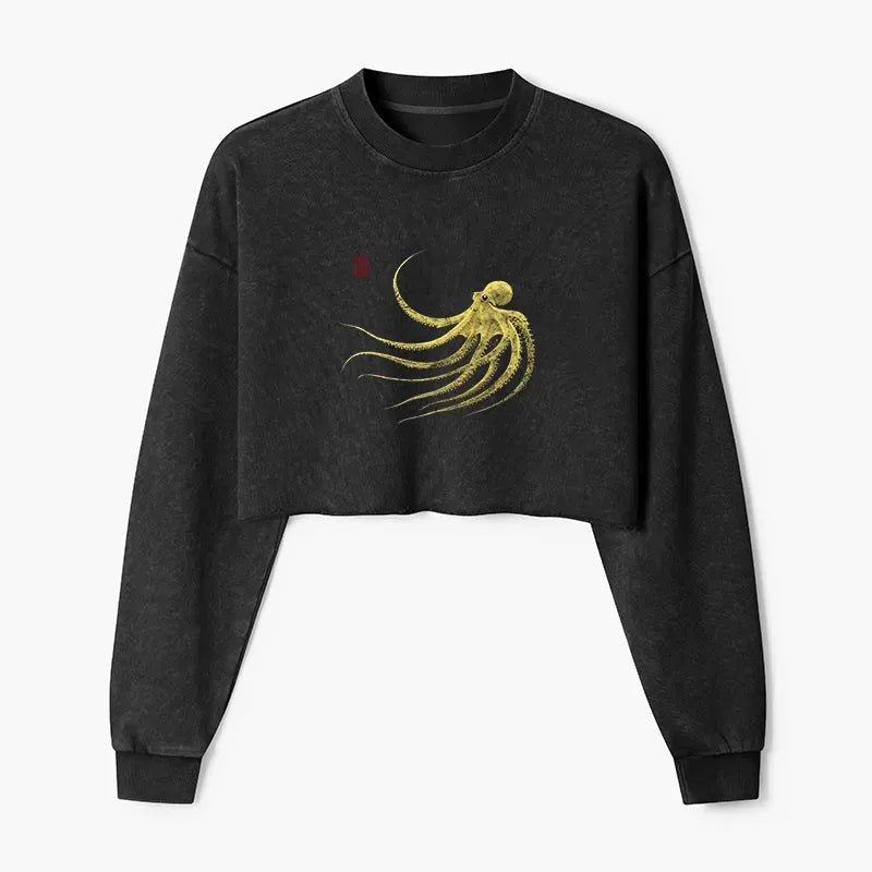 Japanese Octopus Crop Sweatshirt for Women