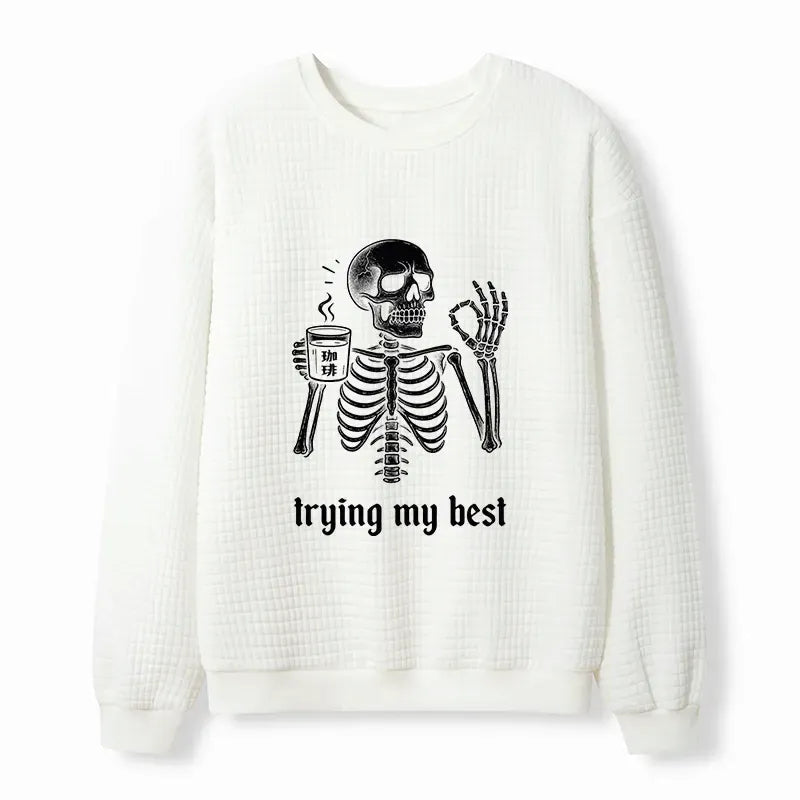 Japanese Skull Waffle Sweatshirt for Casual