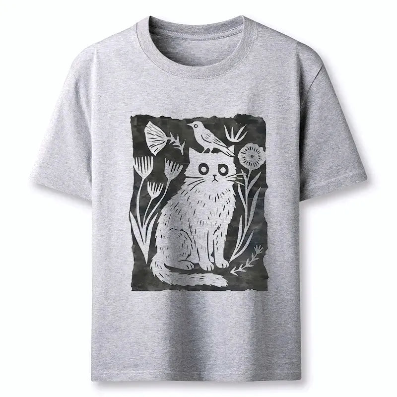 Kyoto-Lion Folk Paper Cut Cat Bird Floral Art Classic T-Shirt