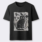 Japanese Cat Bird Floral Art T-Shirt
