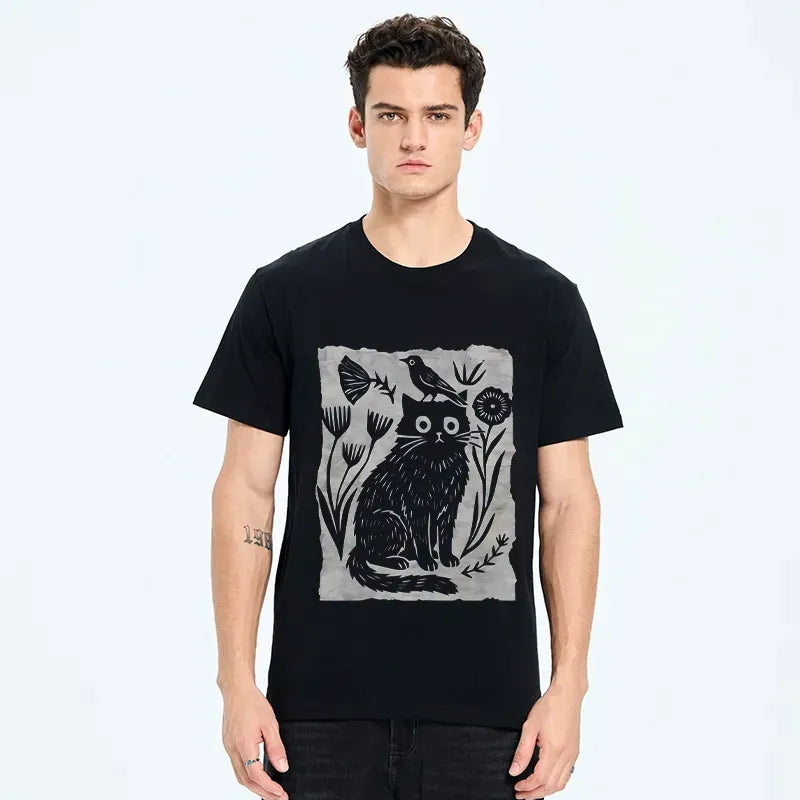 Kyoto-Lion Folk Paper Cut Cat Bird Floral Art Classic T-Shirt