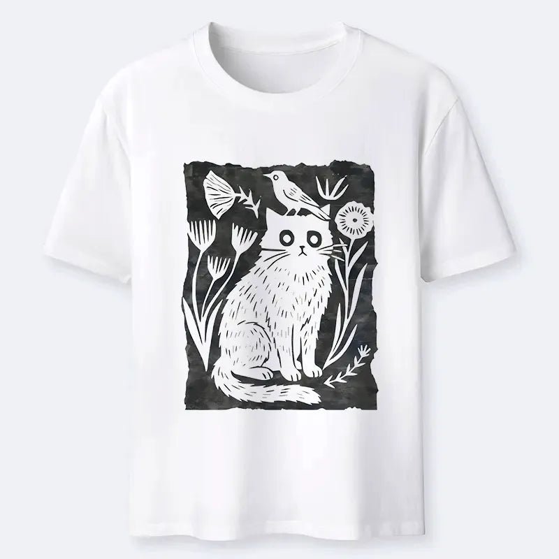 Kyoto-Lion Folk Paper Cut Cat Bird Floral Art Classic T-Shirt
