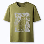 Japanese Cat Bird Floral Art T-Shirt