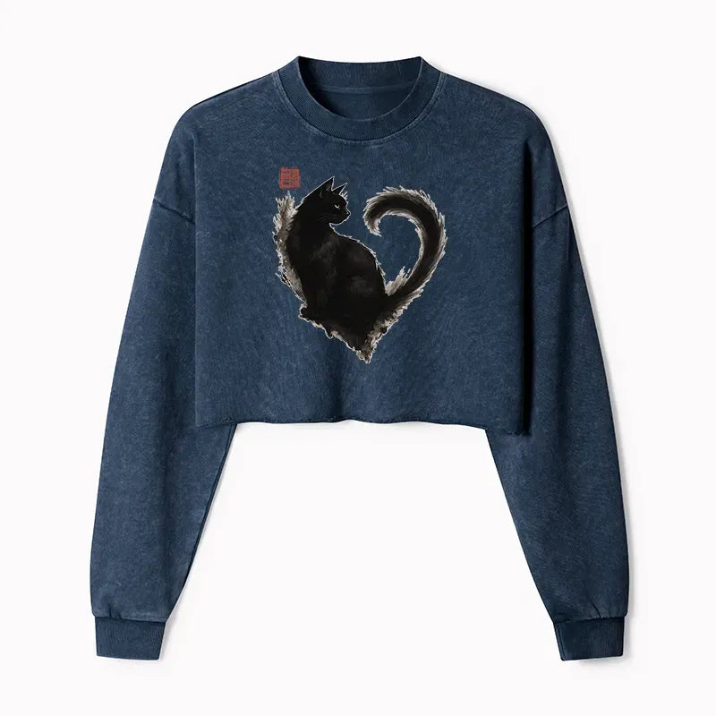 Washed Japanese Ink Cat Top Gift for Her