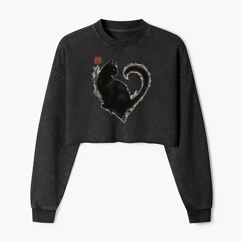 Funny Cat Crop Sweatshirt for Streetwear