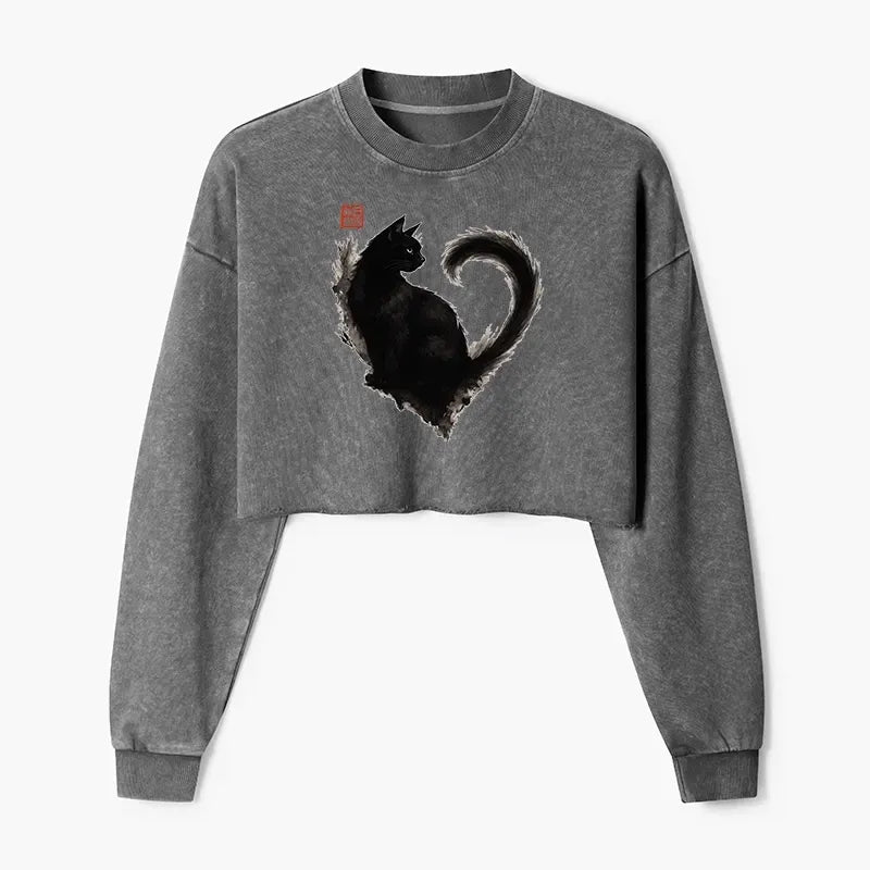 Funny Cat Crop Sweatshirt for Streetwear