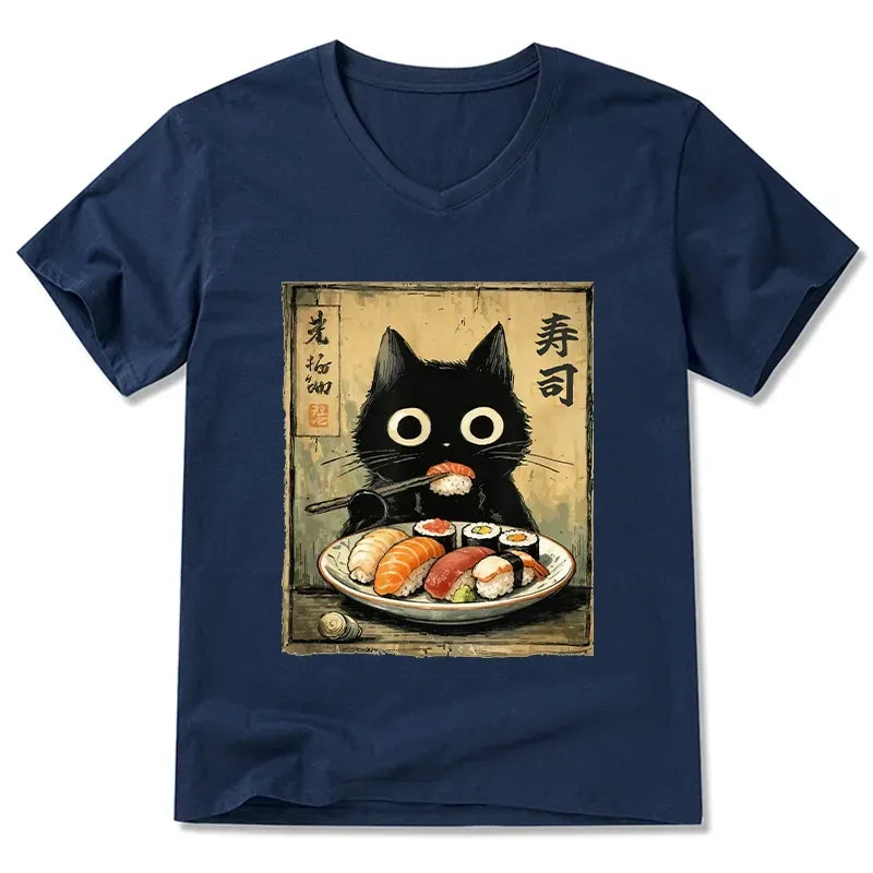 Japanese Sushi Cat T-Shirt for Daily Wear