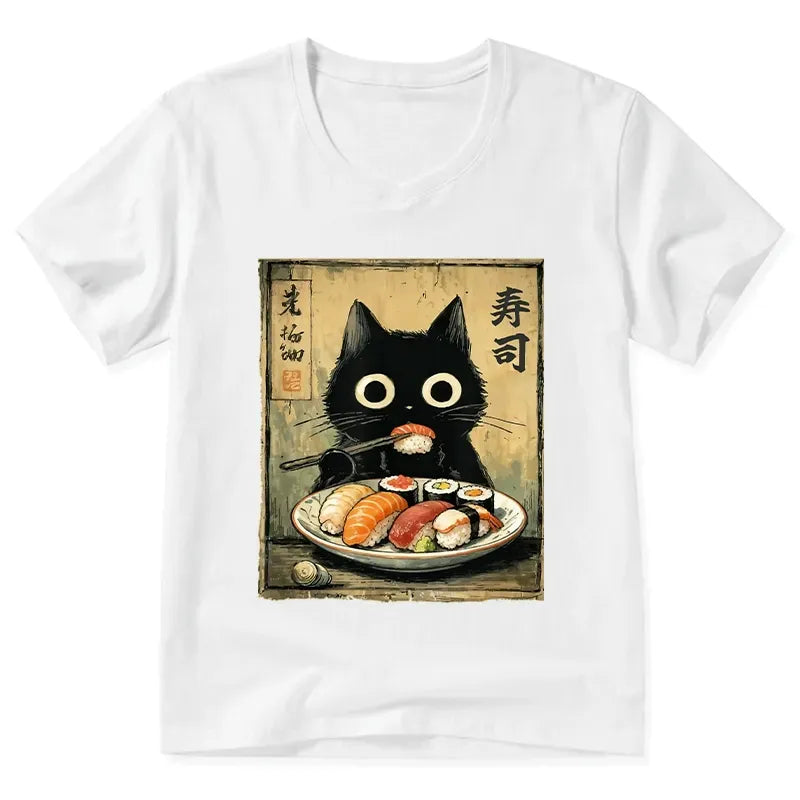 Japanese Sushi Cat T-Shirt for Daily Wear