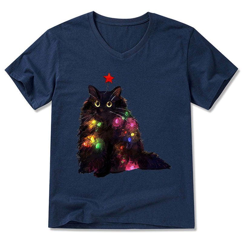 Kyoto-Lion Christmas Lights Cat V-Neck Classic T-Shirt