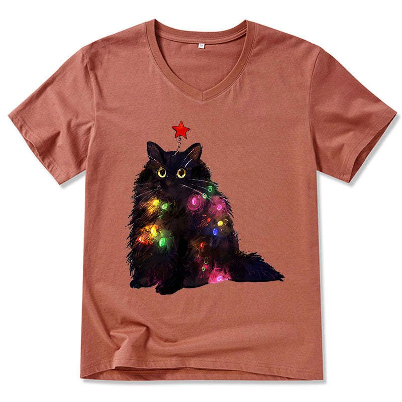 Kyoto-Lion Christmas Lights Cat V-Neck Classic T-Shirt