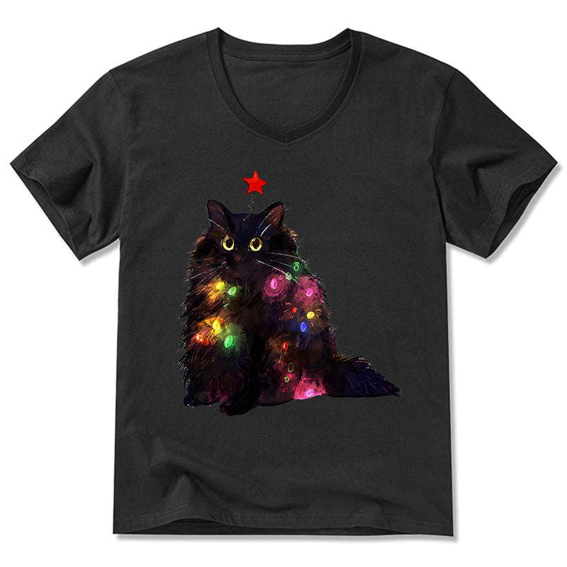 Kyoto-Lion Christmas Lights Cat V-Neck Classic T-Shirt