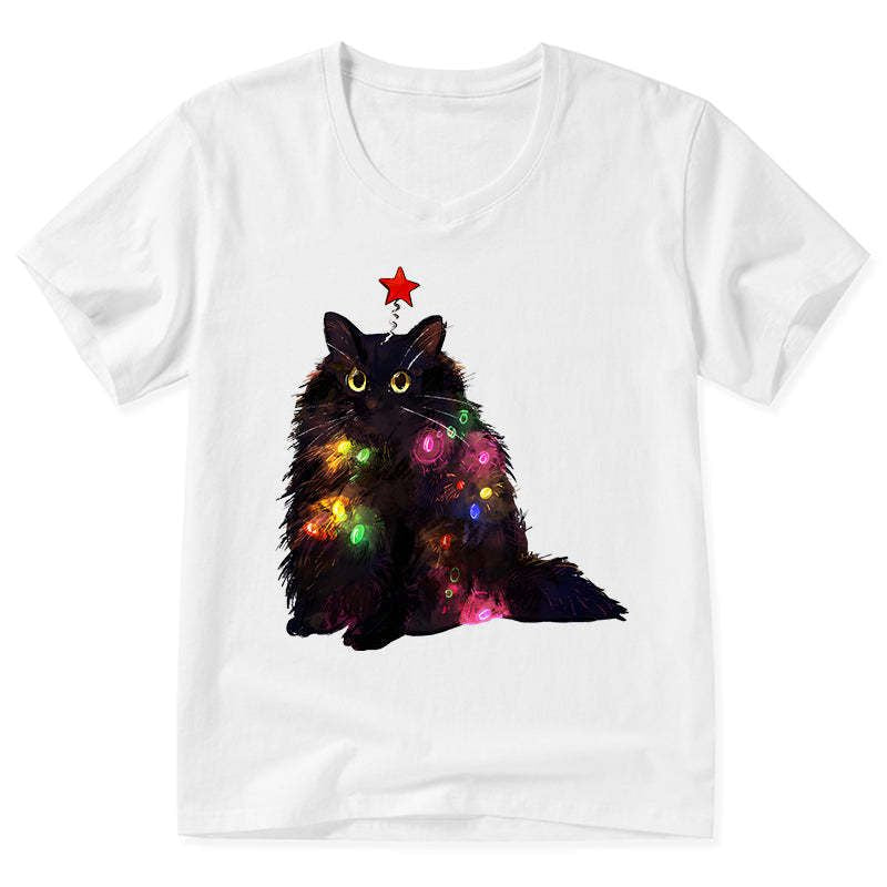 Kyoto-Lion Christmas Lights Cat V-Neck Classic T-Shirt