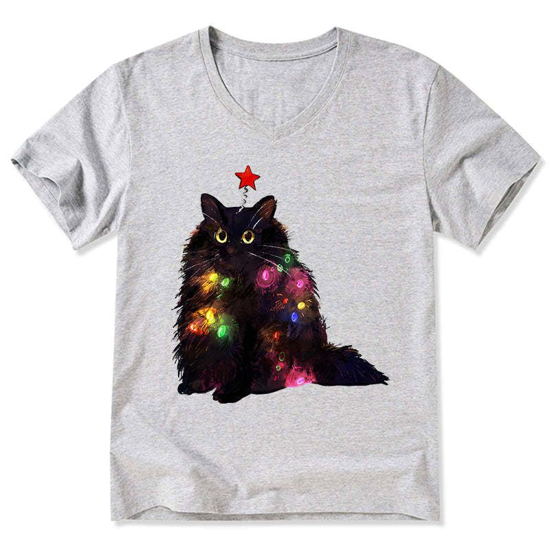 Kyoto-Lion Christmas Lights Cat V-Neck Classic T-Shirt