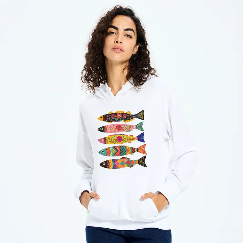 Kyoto-Lion Colorful Patterned Fish Classic Hoodie