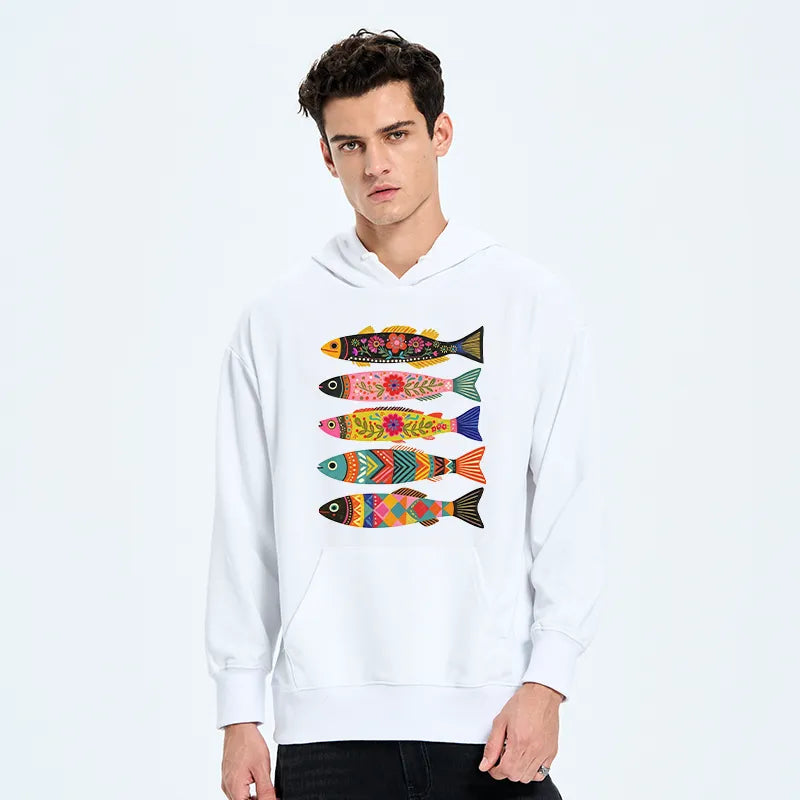 Kyoto-Lion Colorful Patterned Fish Classic Hoodie