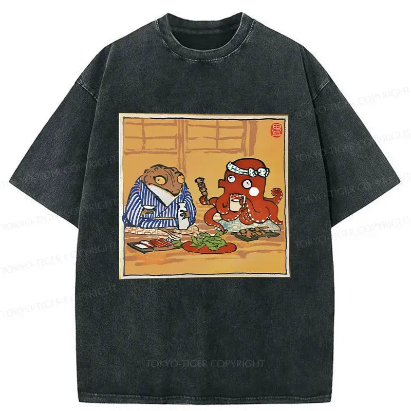 Kyoto-Lion Monster Gathering Funny Washed T-Shirt
