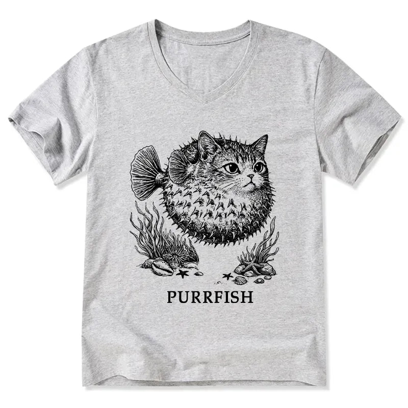 Kyoto-Lion Spiky Puffer With Cute Cat Head V-Neck Classic T-Shirt
