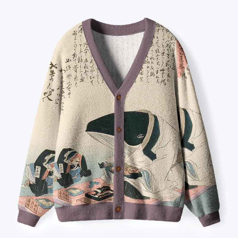 Kyoto-Lion Whale Lords' Tea Time Ugly Cardigan Sweater