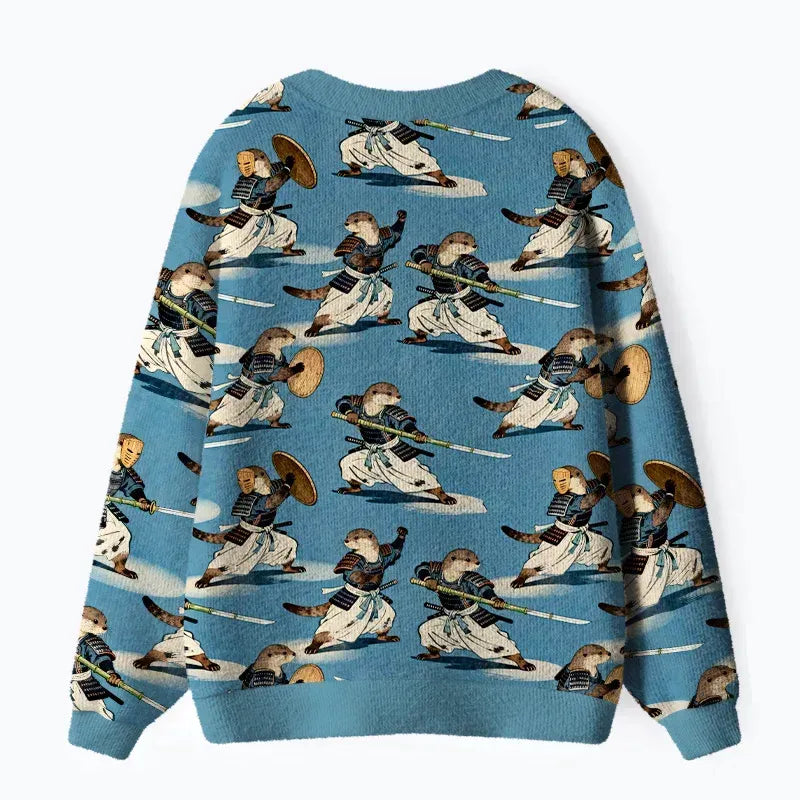 Kyoto-Lion Otter Samurai Ugly Cardigan Sweater