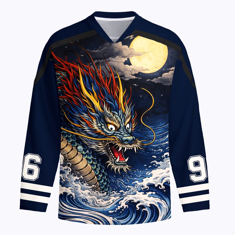Kyoto-Lion Storm Dragon Of The Wild Waves Long-Sleeve Hockey Jersey