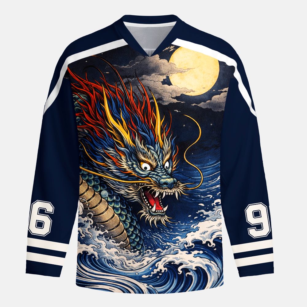 Kyoto-Lion Storm Dragon Of The Wild Waves Long-Sleeve Hockey Jersey