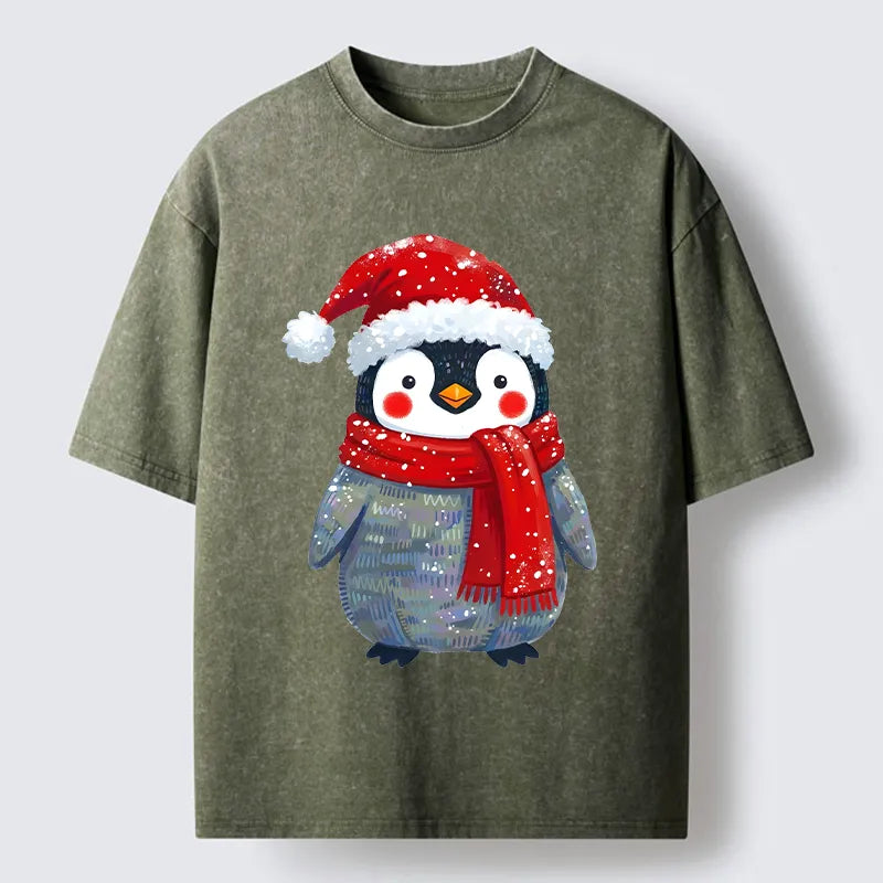 Kyoto-Lion Cute Christmas Penguin Meme Washed T-Shirt