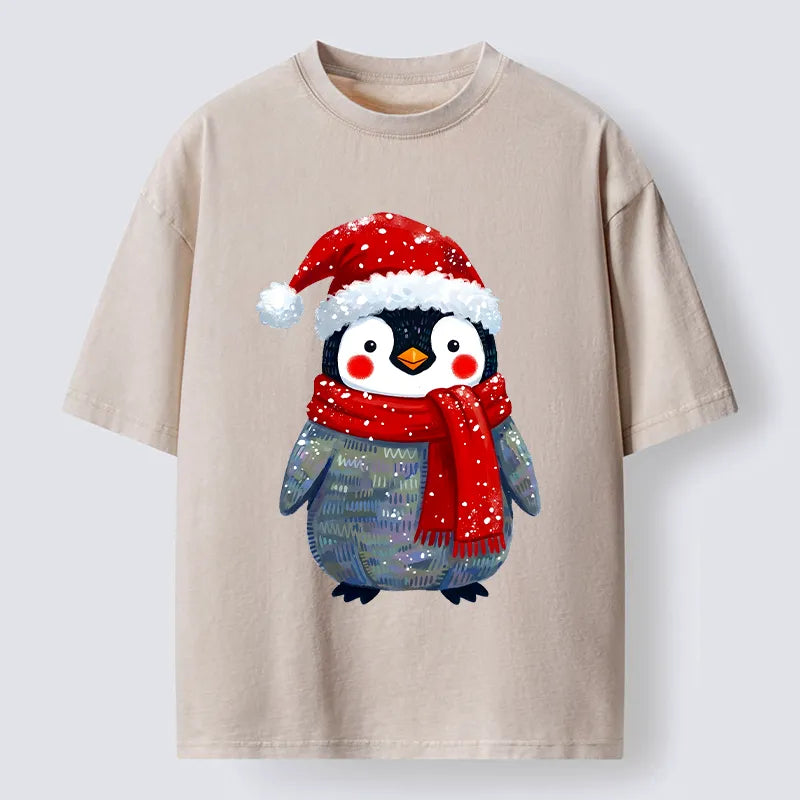 Kyoto-Lion Cute Christmas Penguin Meme Washed T-Shirt