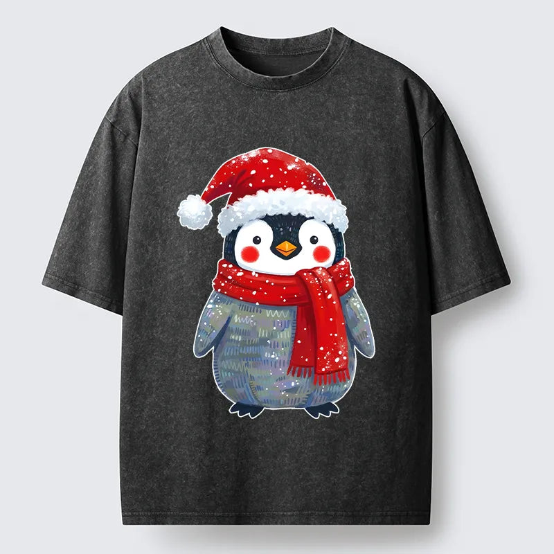 Kyoto-Lion Cute Christmas Penguin Meme Washed T-Shirt