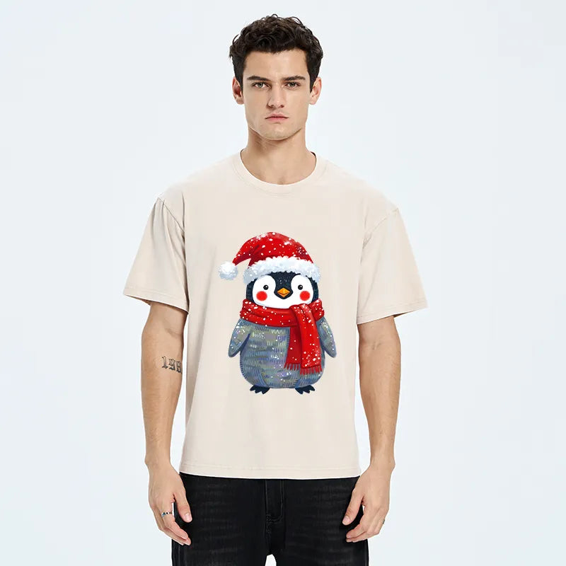 Kyoto-Lion Cute Christmas Penguin Meme Washed T-Shirt