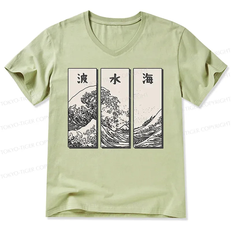 Kyoto-Lion Japanese Art Wave V-Neck Classic T-Shirt