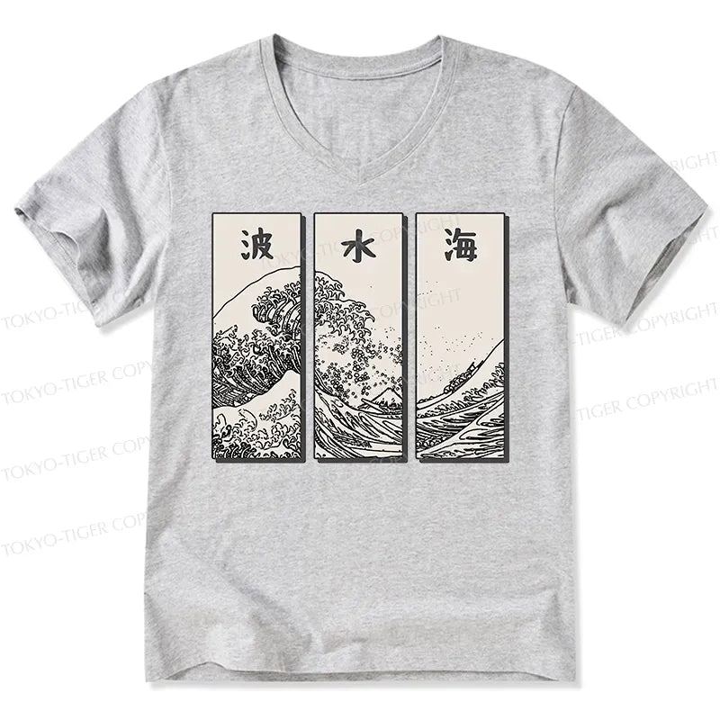 Kyoto-Lion Japanese Art Wave V-Neck Classic T-Shirt