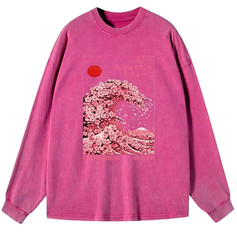Japanese Sakura Wave Long Sleeve T-Shirt