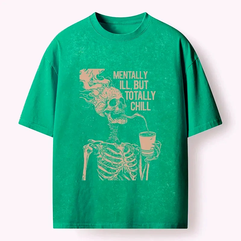 Funny Skeleton Washed T-Shirt for Casual