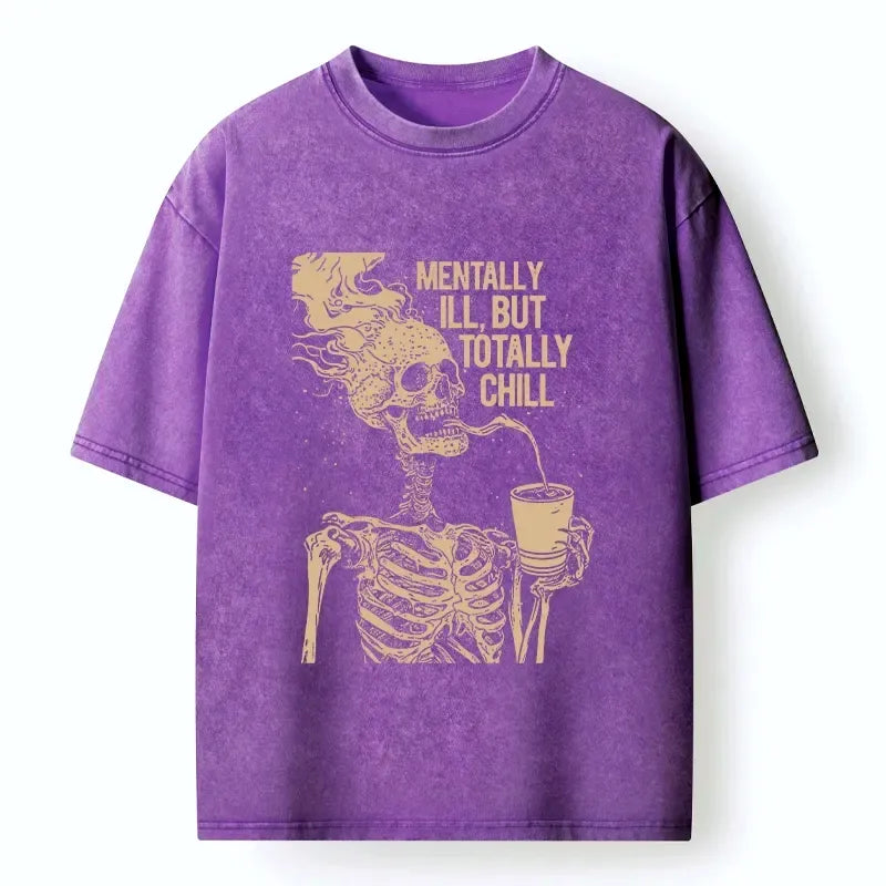 Funny Skeleton Washed T-Shirt for Casual
