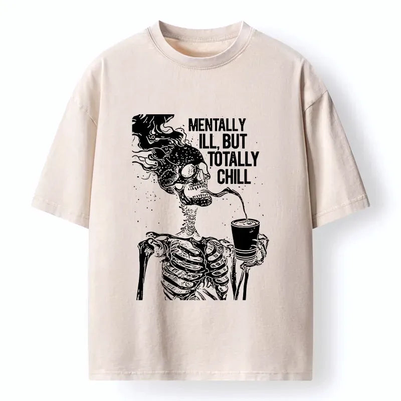 Funny Skeleton Washed T-Shirt for Casual