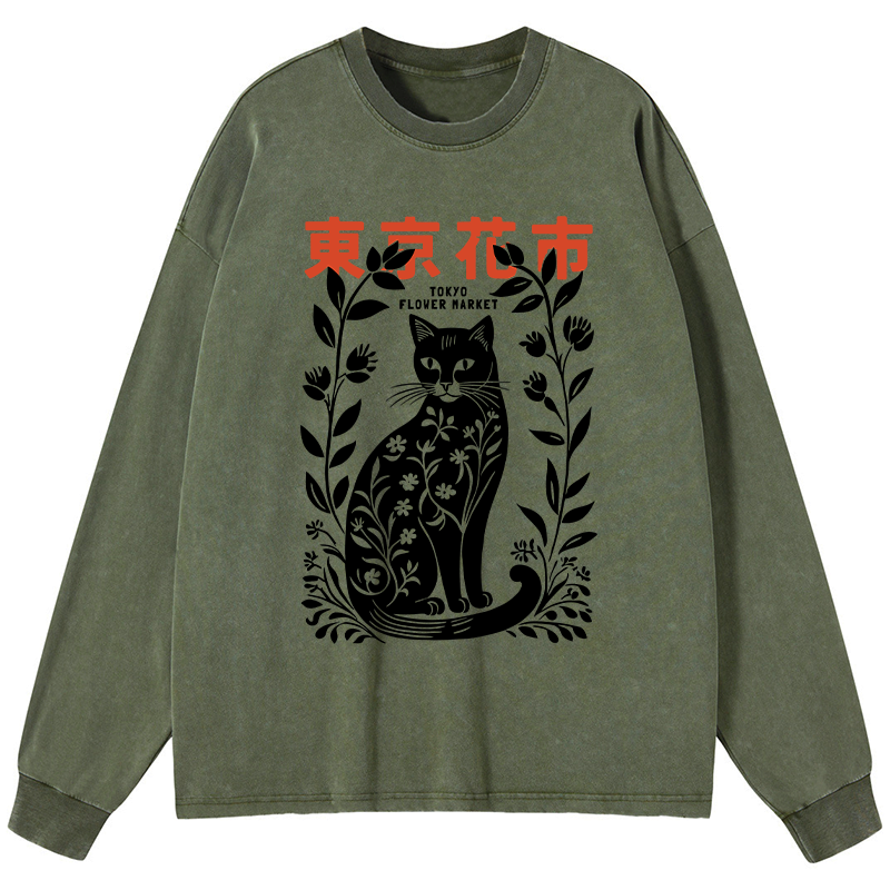 Kyoto-Lion Tokyo Flower Market Washed Long Sleeve T-Shirt