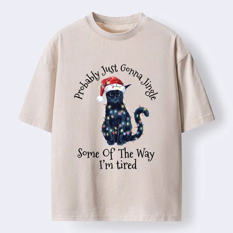 Kyoto-Lion Tired Christmas Cat Meme Washed T-Shirt