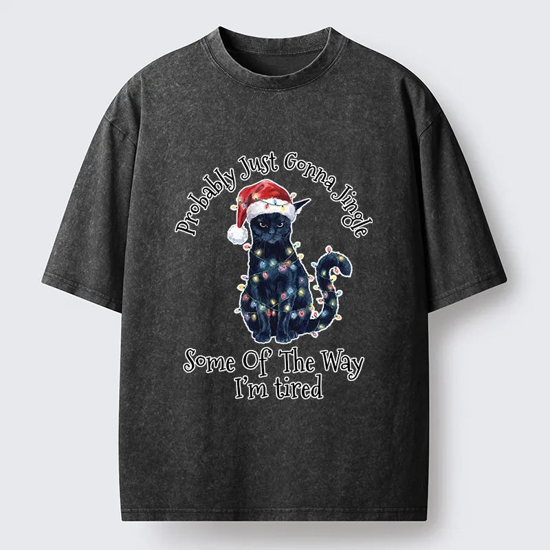 Kyoto-Lion Tired Christmas Cat Meme Washed T-Shirt