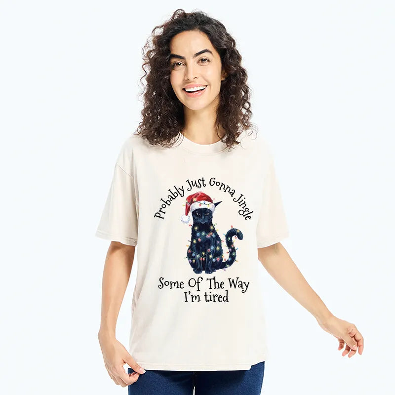 Kyoto-Lion Tired Christmas Cat Meme Washed T-Shirt