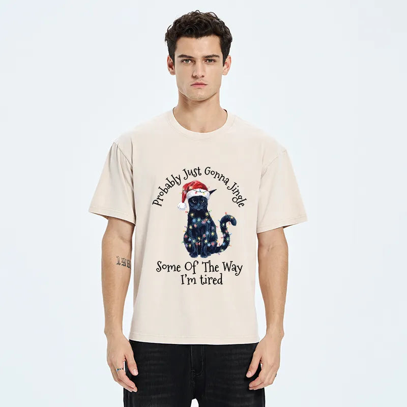 Kyoto-Lion Tired Christmas Cat Meme Washed T-Shirt