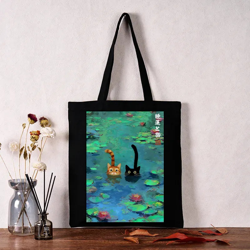 Kyoto-Lion Funny Cats Swimming In Lilies Tote Bag