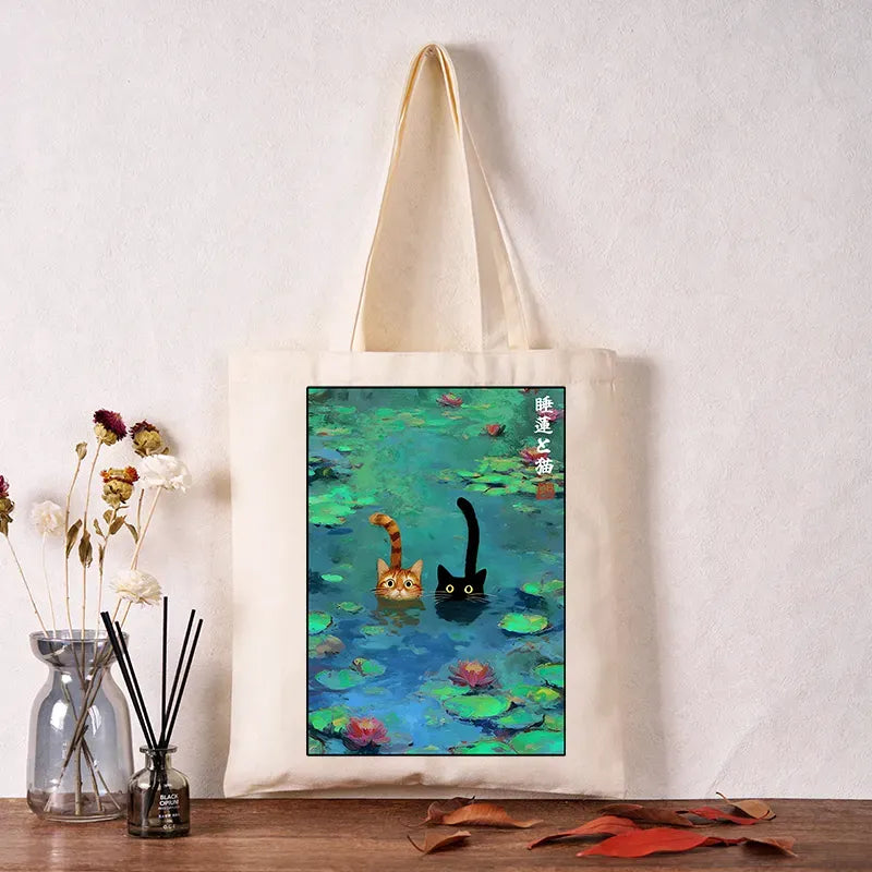 Kyoto-Lion Funny Cats Swimming In Lilies Tote Bag