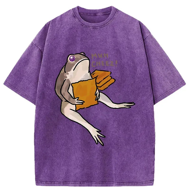 Japanese Frog Washed T-Shirt for Gift Idea