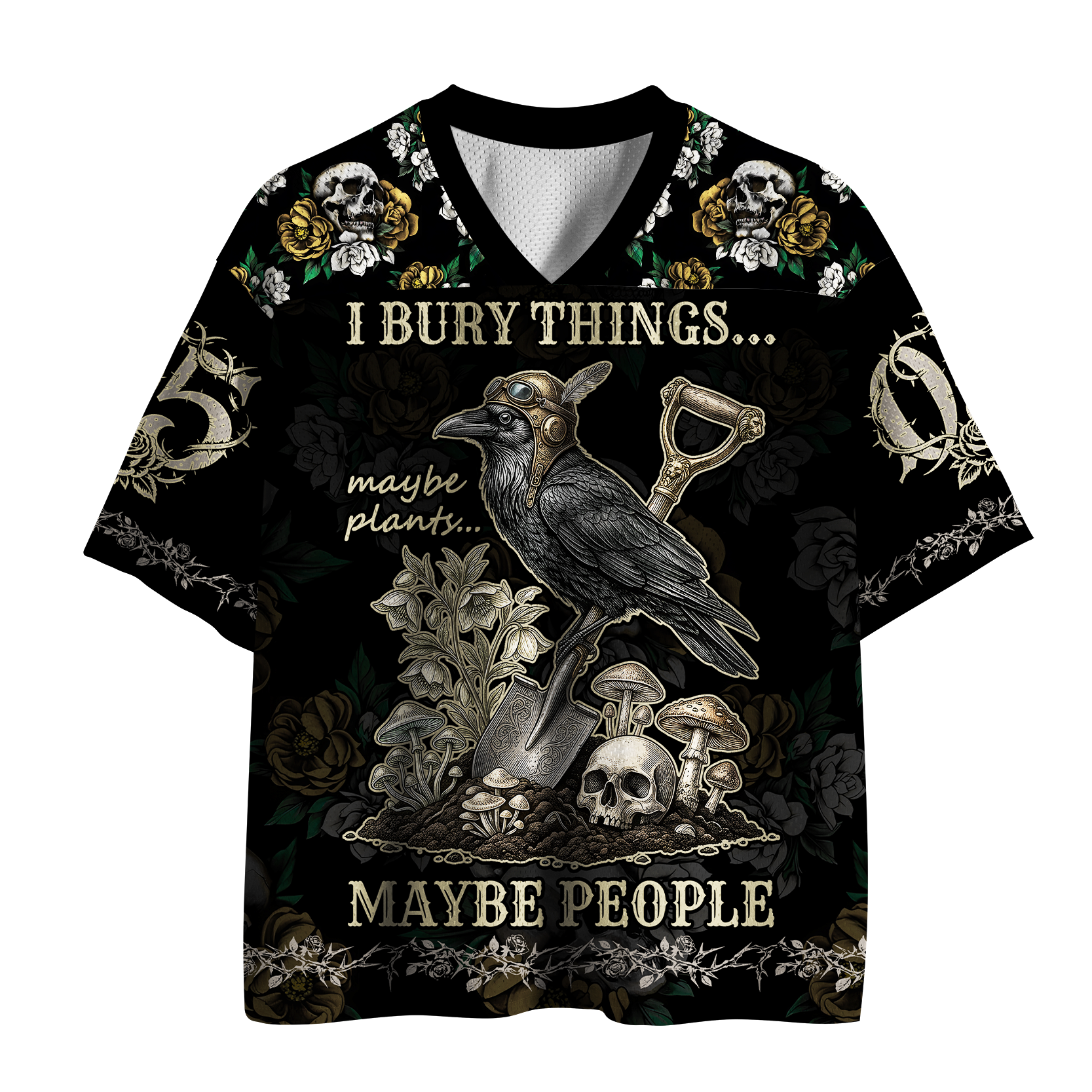 Dark humor crow mesh jersey for gardening