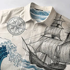 Kyoto-Lion Ship Sailing On Great Waves Button-up Shirt