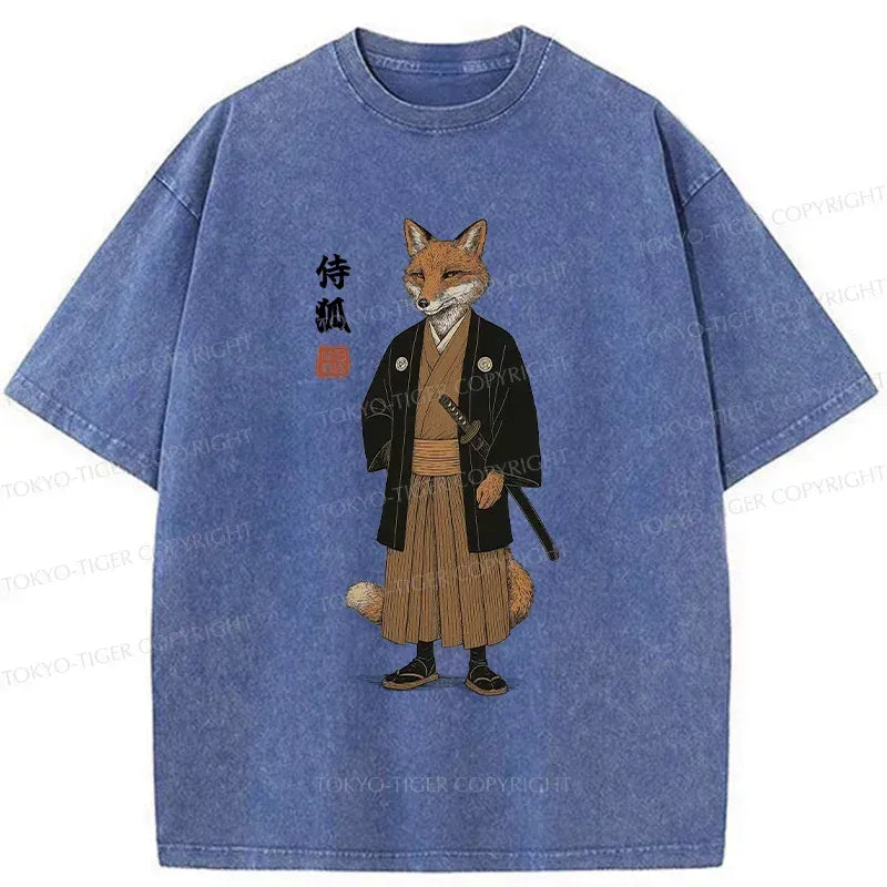 Kyoto-Lion Fox Samurai Japan Washed T-Shirt