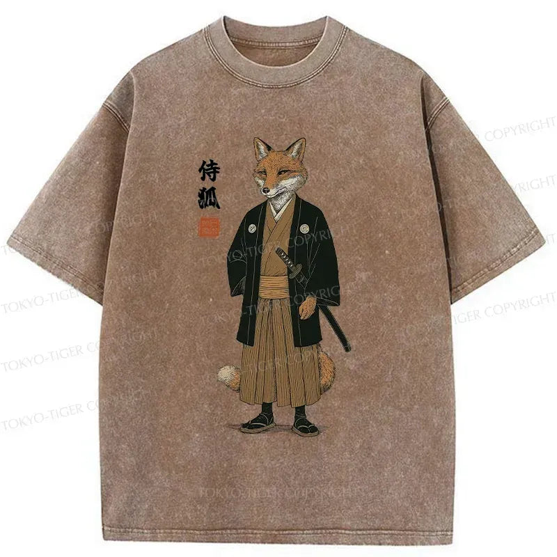 Kyoto-Lion Fox Samurai Japan Washed T-Shirt